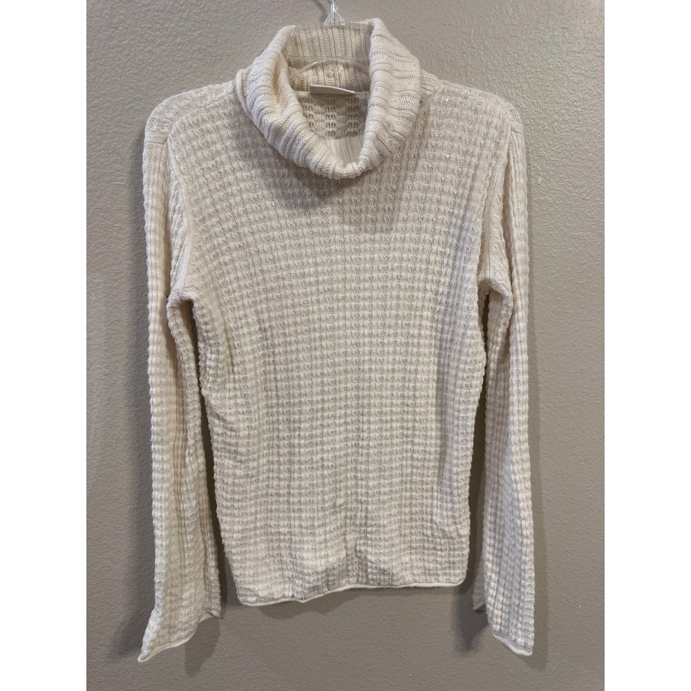 Liz Claiborne Womens Waffle Knit Ivory Cream Turtleneck Long Sleeve Top